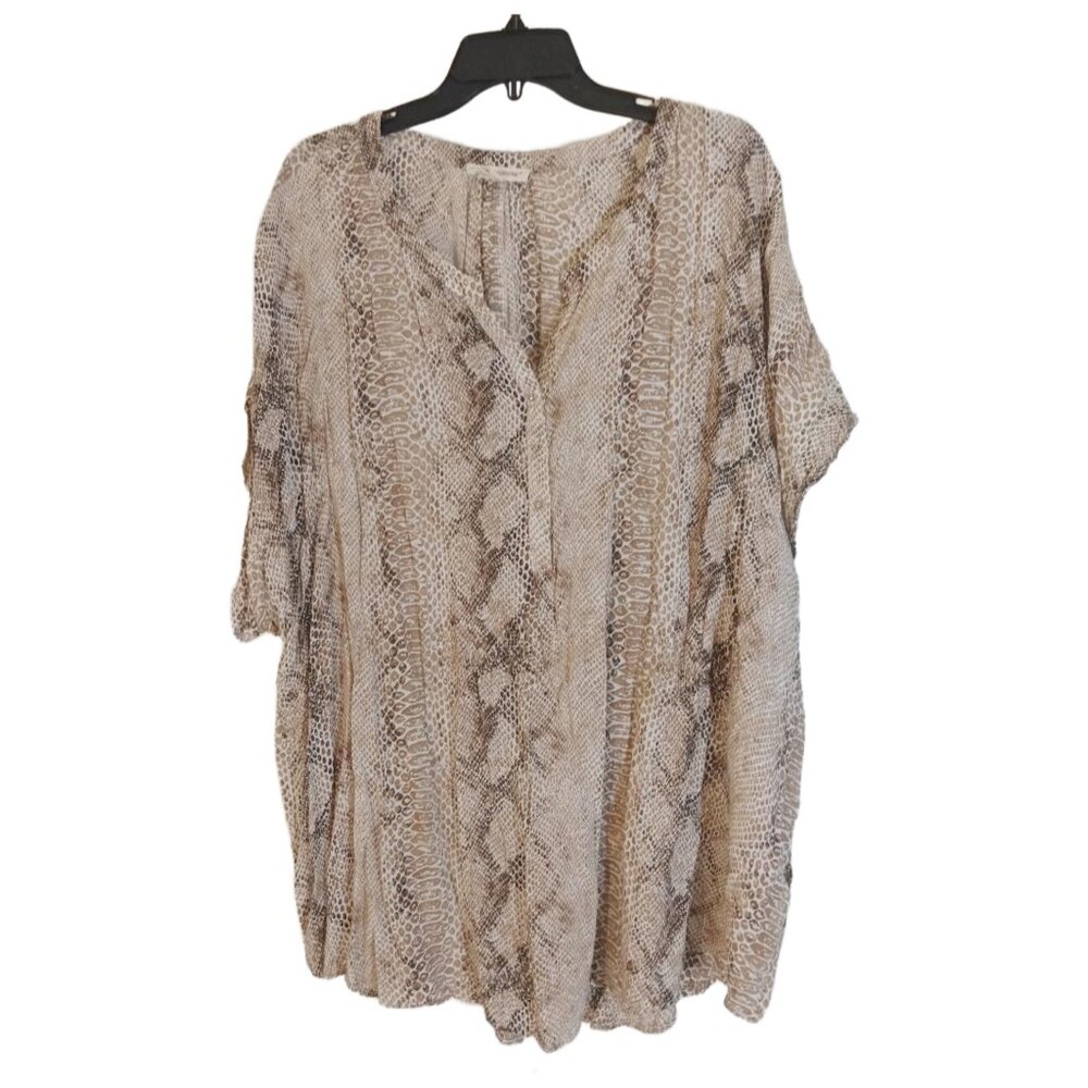 Grand And Greene Blouse Top Women's Size 3X Brown Tan White Gold Buttons Rayon